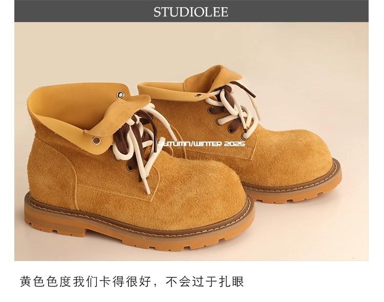 Spot Second Hair! Grape Mother, the Same Style Increases by 4cm~ Fashionable Big Round Head Contrasting Color, Double Shoelaces, Short Martin Boot