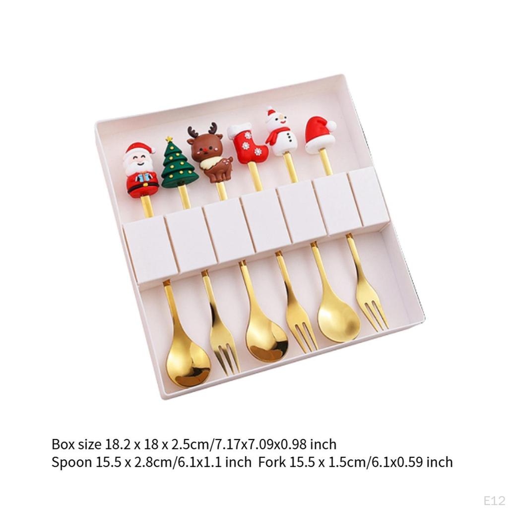 6 Piece Christmas Cutlery Set Flatware with Box Stainless Steel Dessert Spoon Tableware for