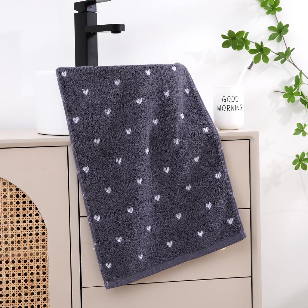 Cute Heart-patterned Face Towels, 100% Cotton, Towel Set, Gentle On Skin, Fast Absorbency, Fluffy, Soft, Fade-resistant, Minimal Lint (heart Pattern,