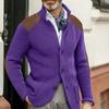 Men's Cardigan Color-Blocked Slim-Fit Stand-Collar Long-Sleeve Knitted Outerwear