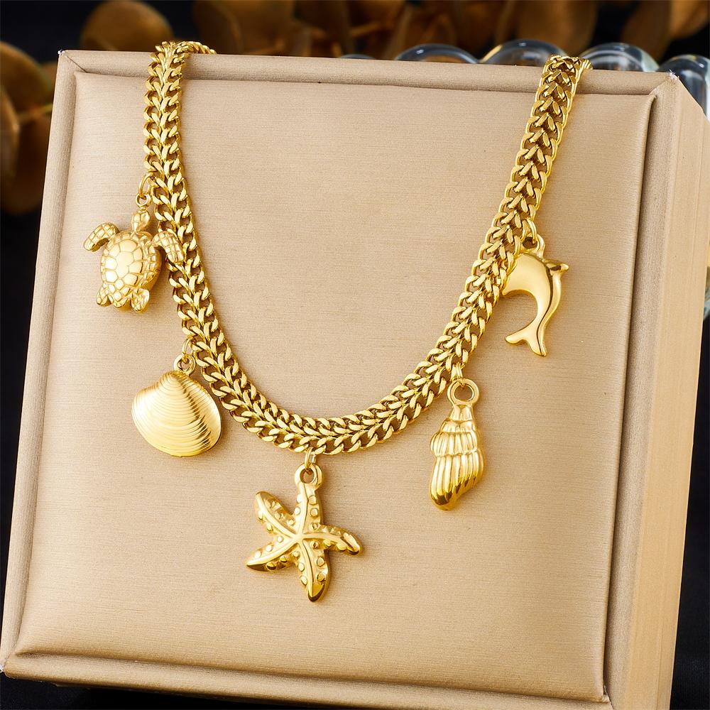 DIEYURO 316L Stainless Steell Pearl Starfish Imitation Shell Necklace For Women New Fashion Ocean Neck Chain Jewelry Gift