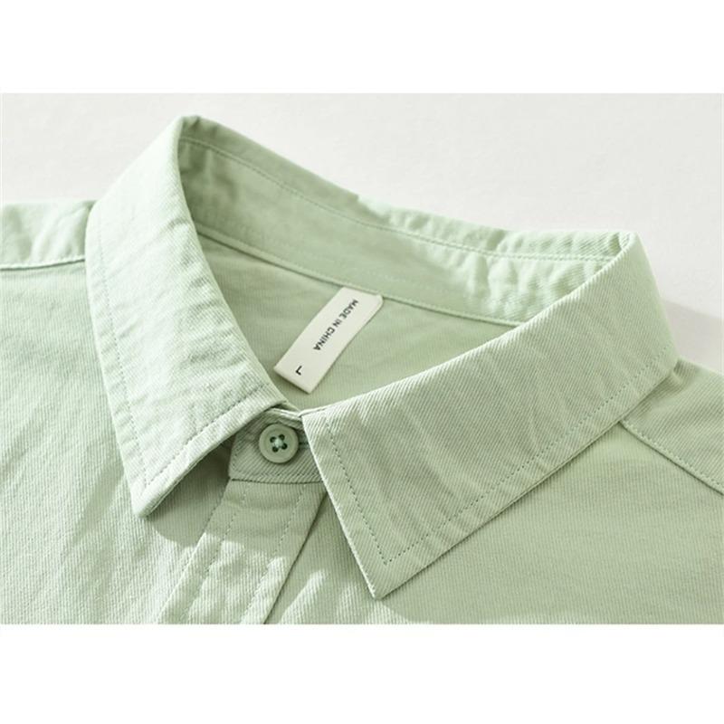Camicia da Uomo a Manica Lunga Regular Colore Uniforme Camicia per Giovani Lavoro Autunno Abbigliamento da Uomo Camicie Casual Larghe