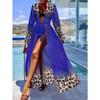 Women'S Chiffon Leopard Print Beach Cover-Up Dress - V-Neck, Long Sleeve, Tie-Waist, Lightweight & Breathable, Casual Beach Dress