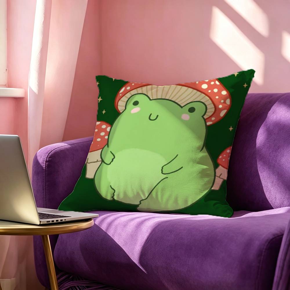 Autumu Mushroom Frog Pillow Case Square DoubleSided Sofa Cushion Cover Bedroom Bedside Pillow
