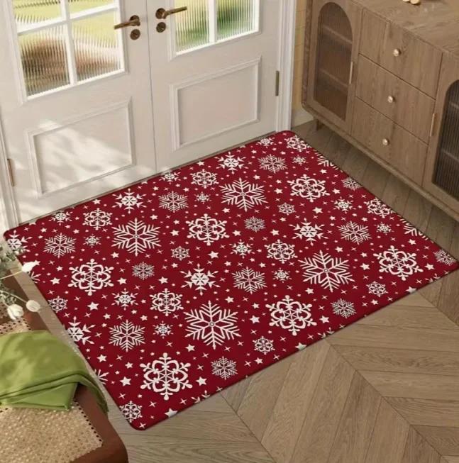 Christmas Welcome Door Mat Flannel Christmas Snowflake Carpet Suitable for Doors Living Room Bedroom Kitchen and Laundry Room