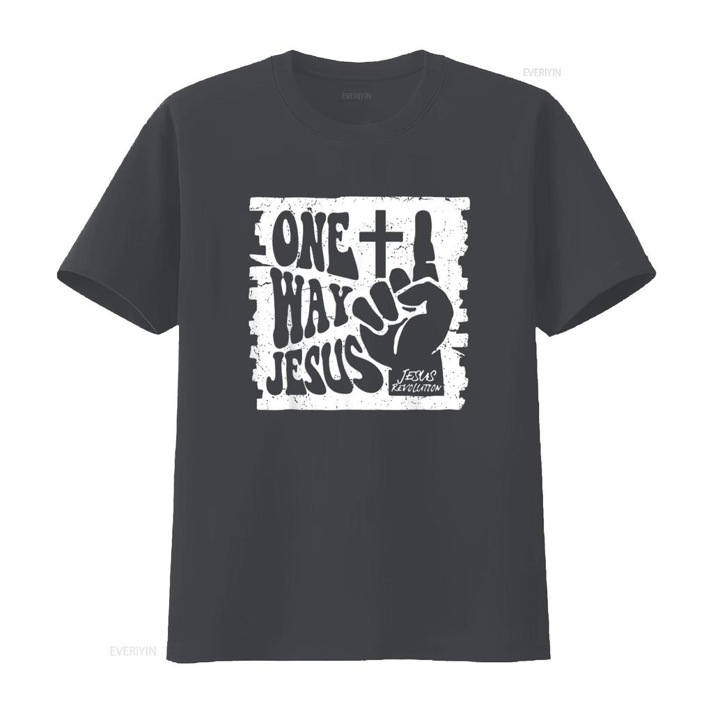 Heren Vintage One Way Jezus T-shirt Zwart X Large vintage Gewassen streetwear Comfortabele designer kleding Zacht Unisex mode