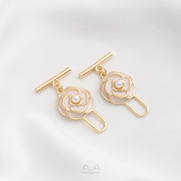 14K Gold-Filled Necklace/Bra Bracelet Connector with Inlaid Mother of Pearl and Drip Oil Rose Flower Clasp