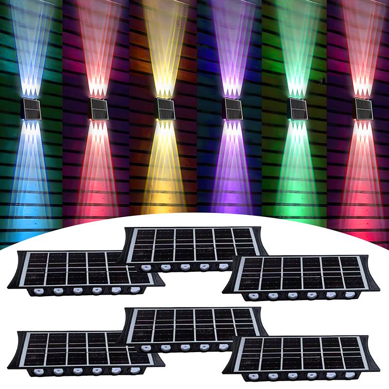

12 светодиодных солнечных ламп настенного светильника RGB градиент цвета вверх и вниз светящееся освещение балкон двор сад наружная стена лампа для мытья 8LEDs