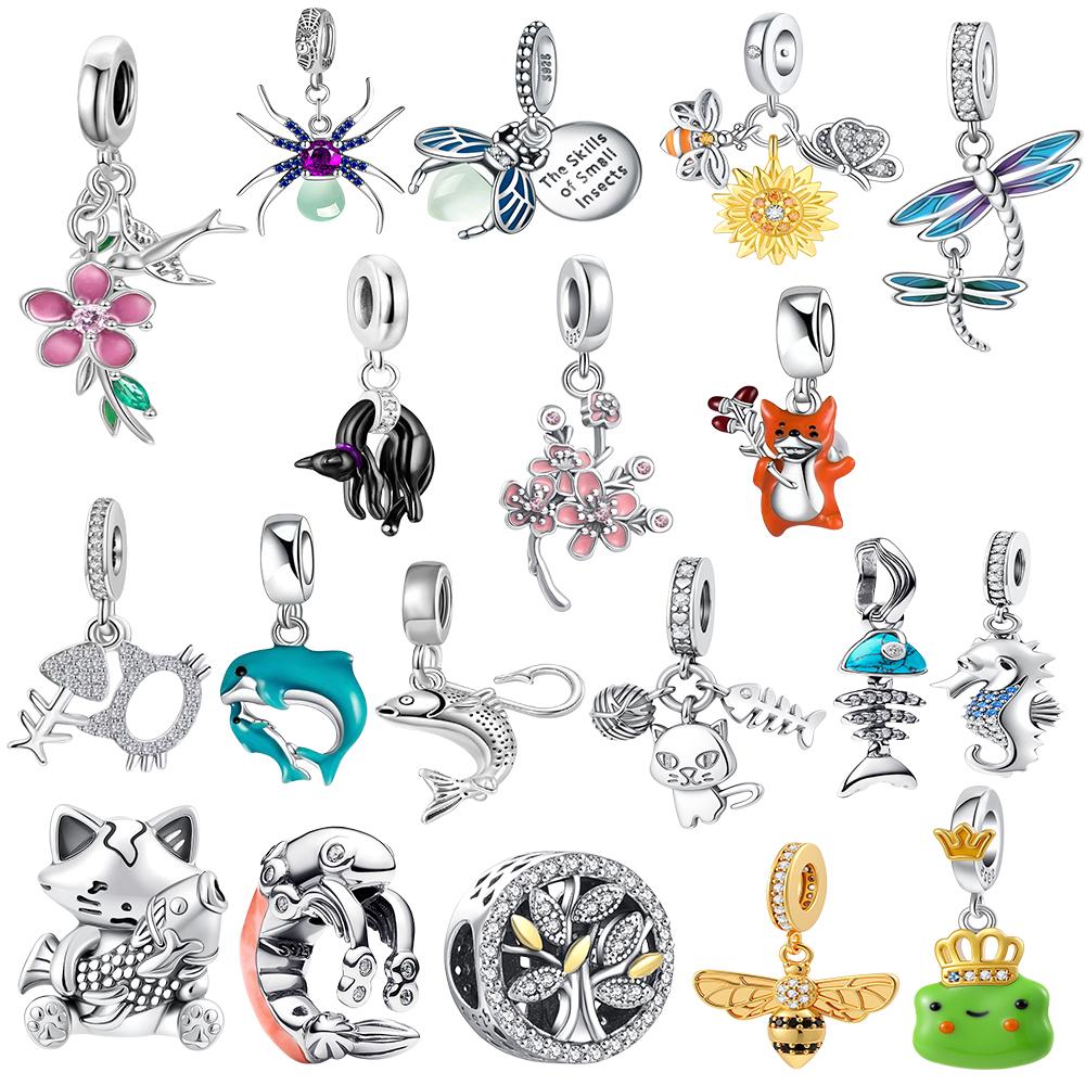 New Copper Plum Blossom Spider Blue Whale Seahorse Exquisite Charm Diy Pendant Fit For Original Bracelets Women'S Jewelry