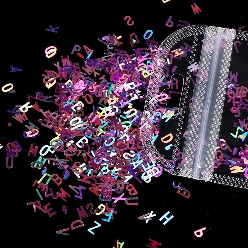 

2 г/пакет. Голографічні блискітки для нігтів. Блискітки. Лазерна стрічка. Пластівці у формі літери. 3D. Барвисті прикраси для нігтів. Аксесуари.