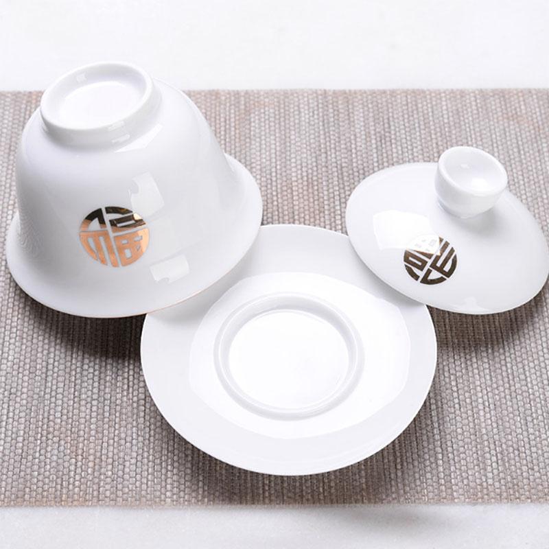 BORREY Bone China Gaiwan Weißes Porzellan Teekanne Reise Kung Fu Tee-Set Handbemalte Keramik Gaiwan Büro Teetasse Puer Kettlle