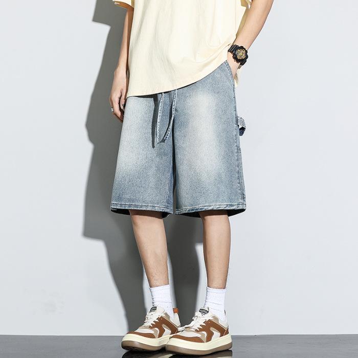 

Новые летние свободные прямые джинсовые шорты в стиле хай-стрит мужские эластичные вываренные 5-минутные шорты средней длины 3XL