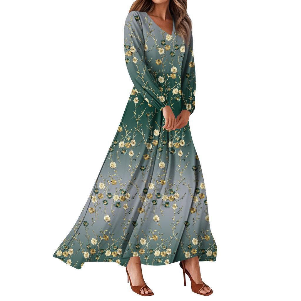 Women's Summer Dresses Casual Long Sleeve Maxi Dresses Cute Floral Maxi Dresses Wedding Guest Dresses Flowing Dresses