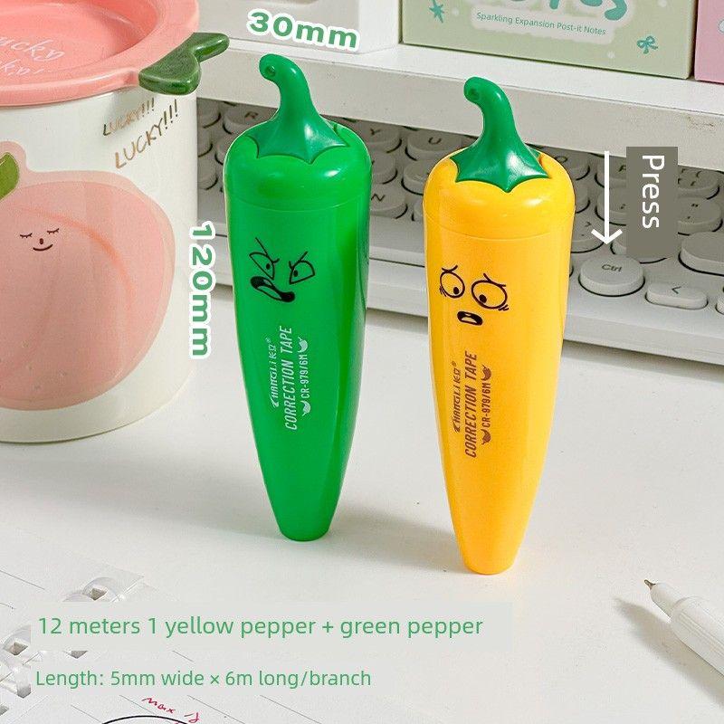 

Students Use Creative Push Correction Tape 6M Core-Changing Pepper Shape Cute Funny Good-looking Correction Tape K [12 m] Yellow Pepper + Green Pepper