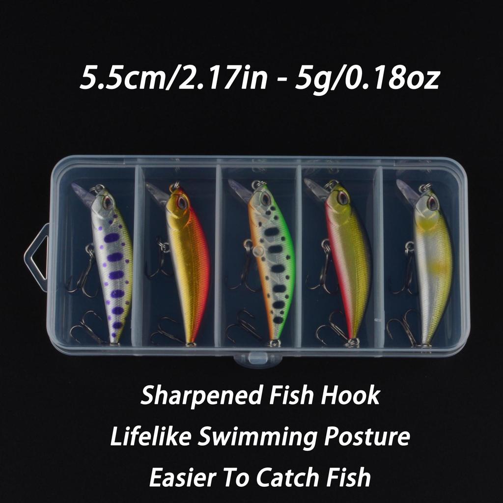 Five-Piece Boxed Sinking Minnow Lures Set, 5.5cm 5g, for Long Cast Fishing