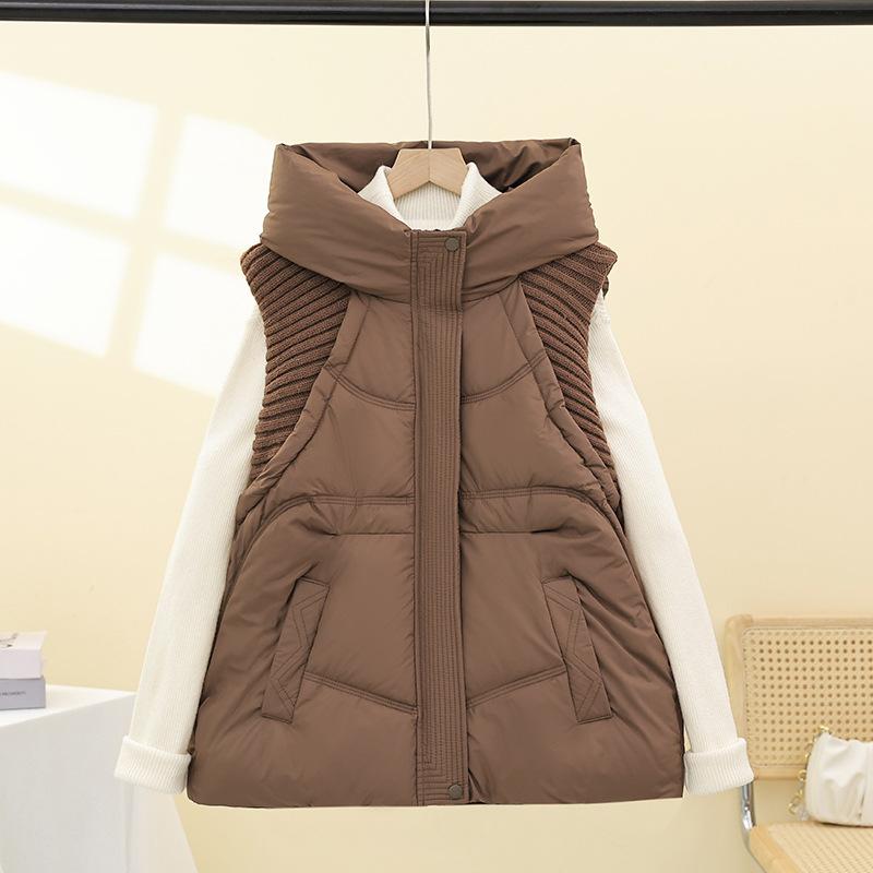Autumn and Winter New Down Cotton Clothes Women's Vest Short Hooded Thick Knitted Wool Thickened Coat Batch
