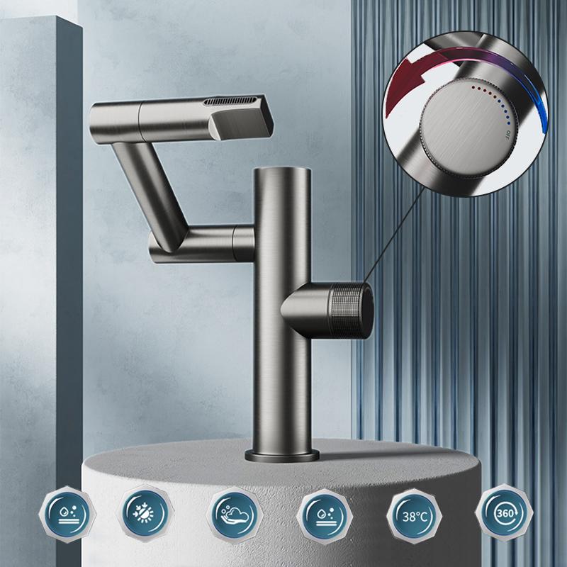 Digitalanzeige-Waschtischarmatur, Wasserhahn für Badewanne, 360-Grad-Schwenkbad-Wasserhahn, Einhand-Waschtischarmatur, Heiß- und Kaltmischer