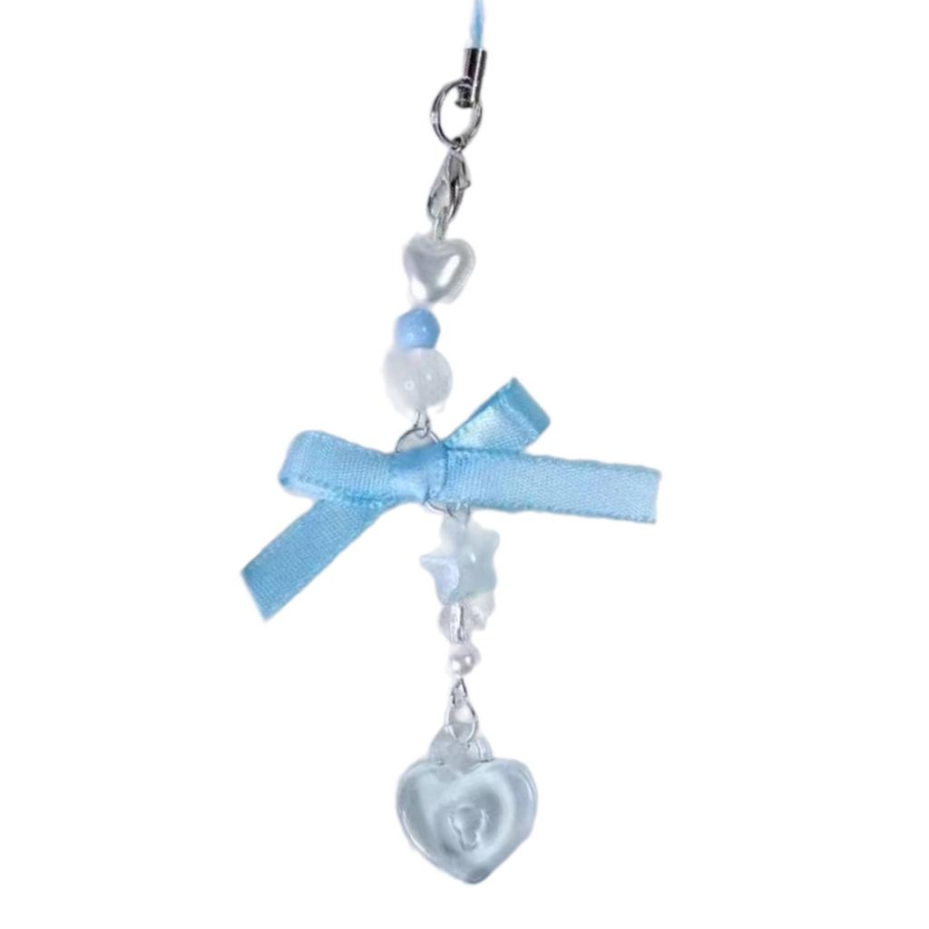 Handmade Beaded Phone Chain Sweet Bowknot Heart Cellphone Charm Stylish Keyring Pendant Keychain Women Bag Accessory