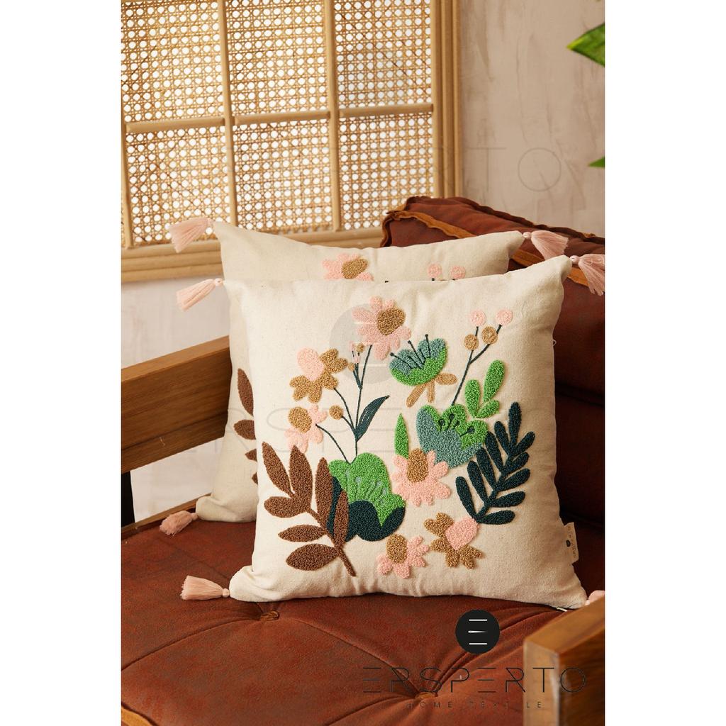 Flower Tassel Linen Decorative Throw Pillow Cover Pillow Case 1 Piece 43x43cm