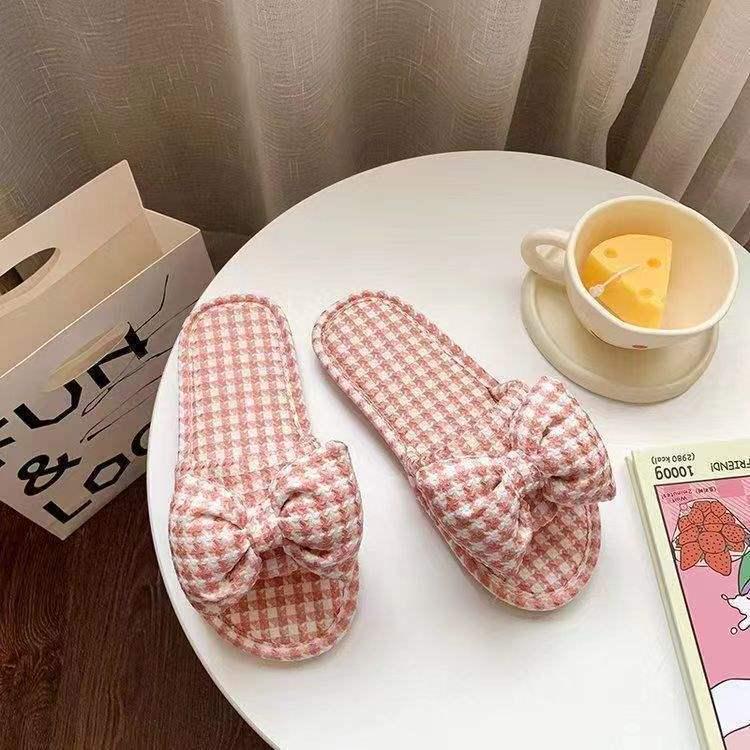 

Льняные тапочки-принцессы с бантом: Милые, Нескользящие, Бесшумные, Домашние тапочки для помещений на все сезоны 40-41 (fits 39-40)