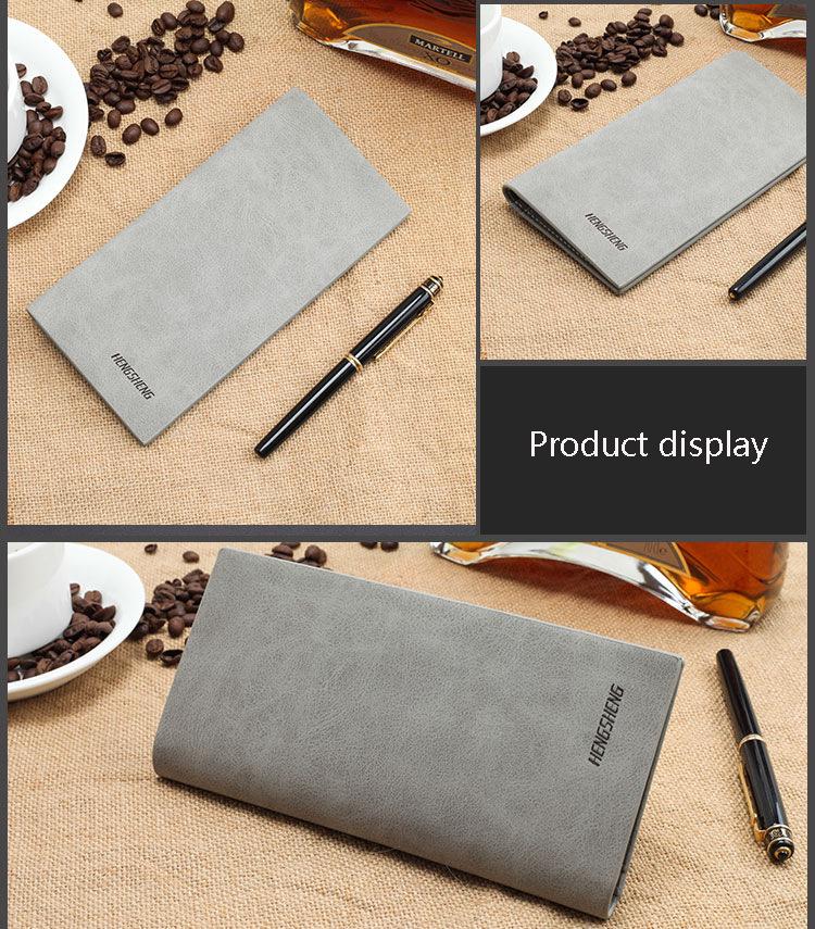 Hengsheng Men's Vintage Long Thin Matte Leather Wallet