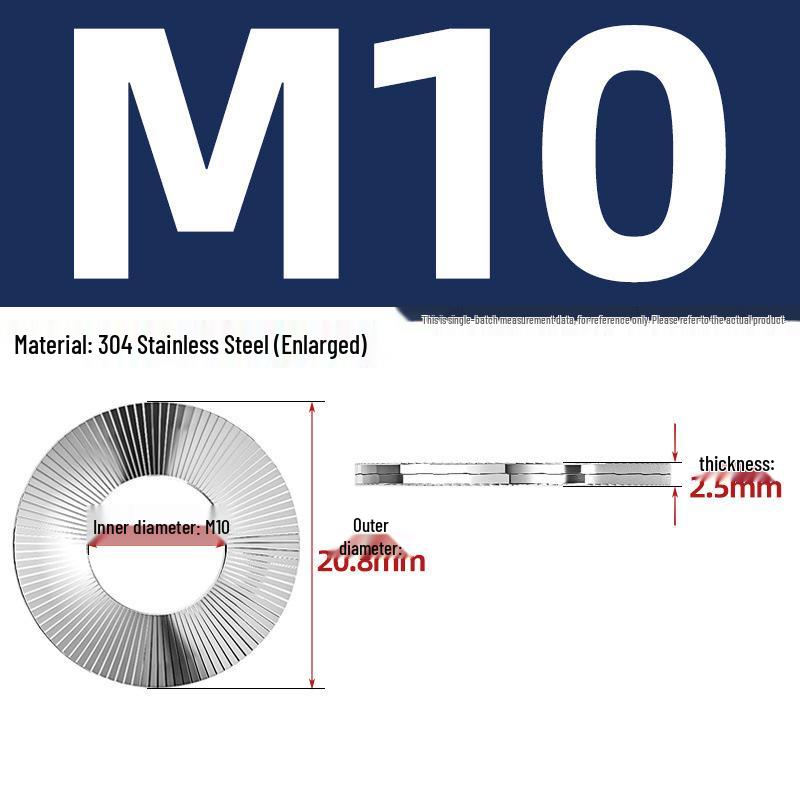 DIN25201 304 Stainless Steel Self-Locking Double Stack Washer, 65Mn Manganese Anti-Loosening, Double-Sided Tooth Layer.