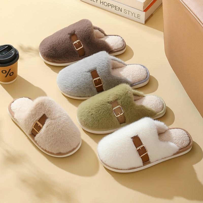 Simple solid color cotton slippers women's autumn and winter home use warm and non-slip couple's premium plush slippers men's