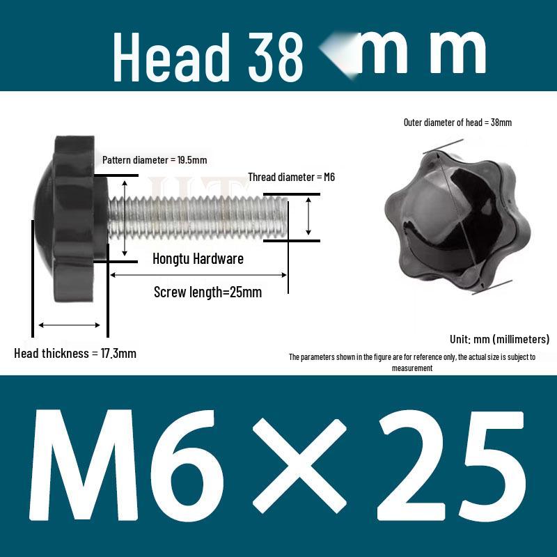 32-Head Rubber Six-Star Plum Blossom Handle Knob M5/M6/M8 Plastic Thumb Screw
