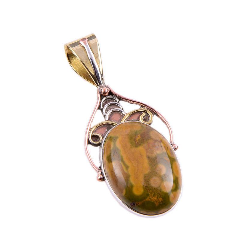 Natürlicher Ozeanjaspis 925 Massiv Sterlingsilber Zweifarbig Geschenk Anhänger 1,75" g1r89