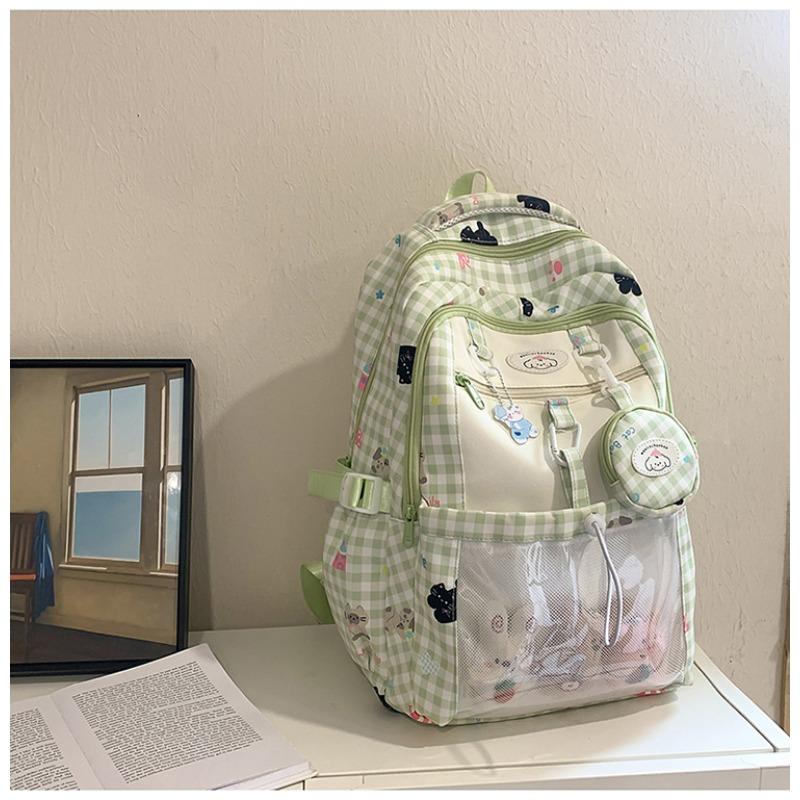 Fresh, Sweet and Cute Two-dimensional Plaid Backpack for Junior High School Students, Contrasting Colors, Large-capacity Backpack.