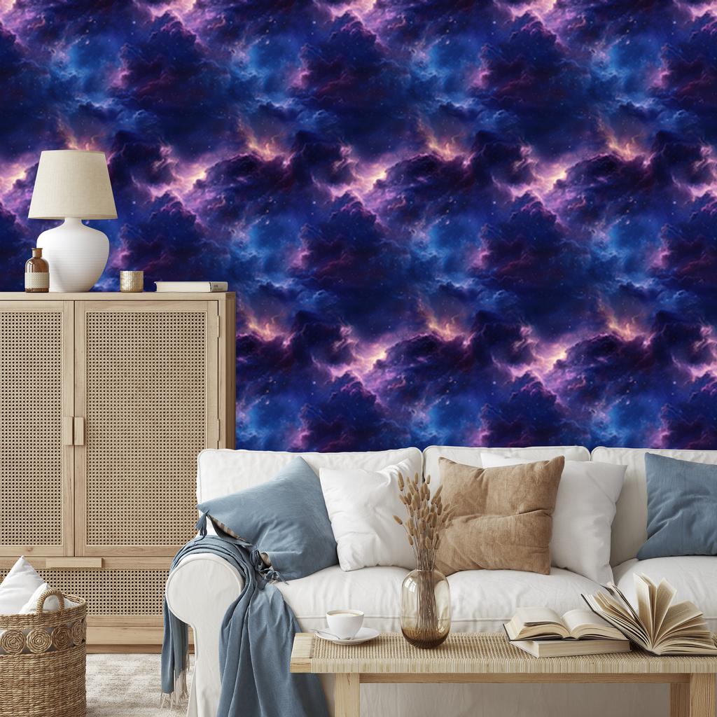 Watercolor Galaxy Wallpaper Navy Blue, Indigo Bottom 50x1000