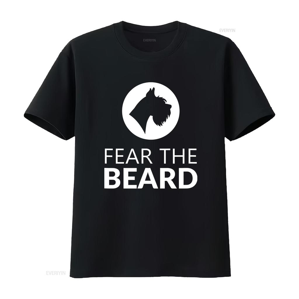 Fear The Beard Funny Schnauzer Lover T Shirt For Dog Lovers Fun Vintage Stretched Streetwear Breathable Fashion Soft