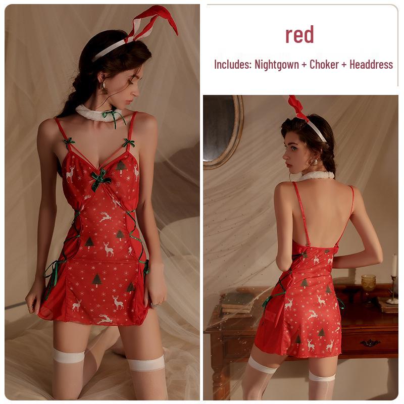 

Великолепный Рождественский Сет Сетчатого Белья Большого Размера, Глубокое V, Ночная Сорочка Medium красный