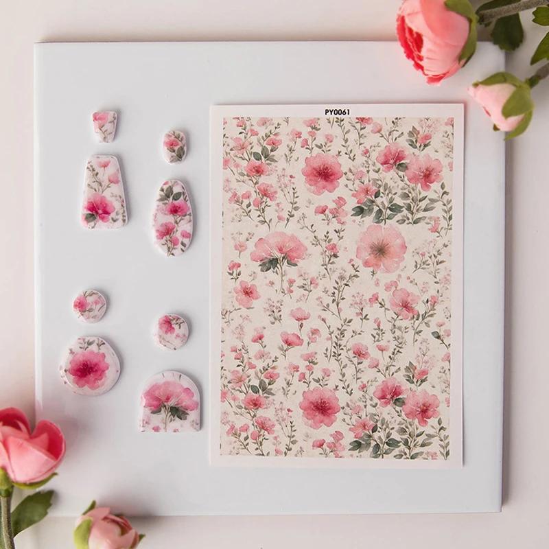 Flower Plant Butterfly Painted Pattern Polymer Clay Watercolor Transfer Paper Earring Jewelry Pottery DIY Water-soluble Stickers