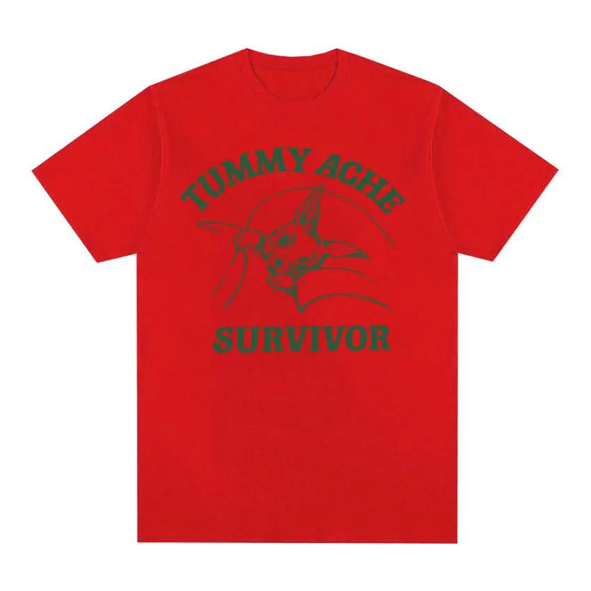 Funny Tummy Ache Survivor Meme Print Graphics T-Shirt Men Women's Vintage Short Sleeve Tees Oversized Cotton T Shirts Streetwear