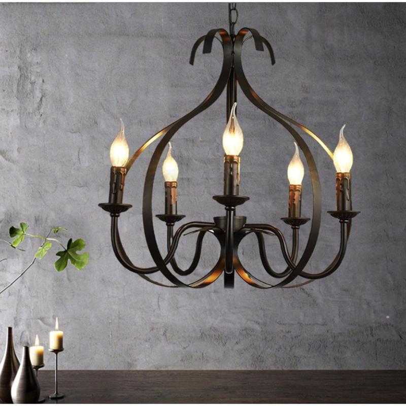 Industrial Retro Five-Head Iron Candle Chandeliers for Living Room, Dining Room  and Bar