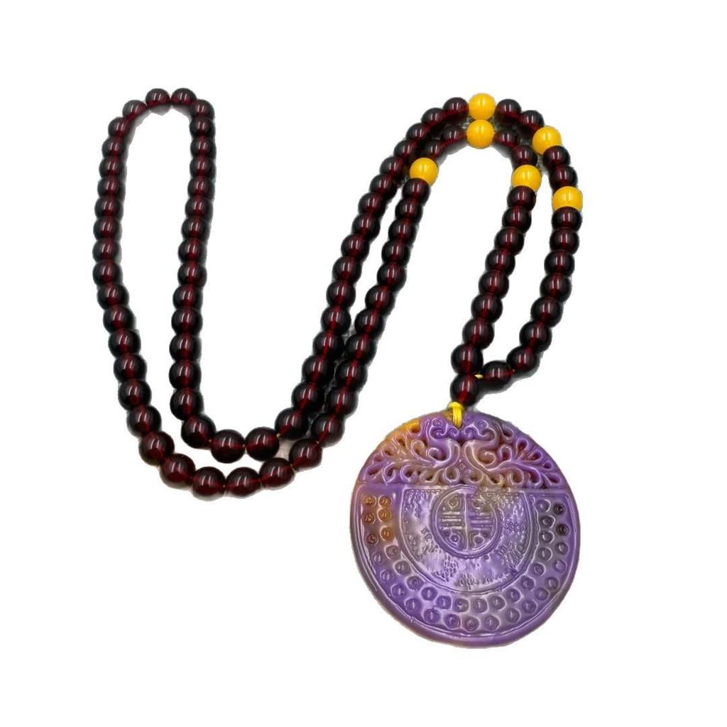 Bestseller Live Stream: Collana Pendente Pixiu Zucca Giada Hetian Viola Sangue Cera di Miele Imitazione per Catena Maglione Autunno/Inverno.