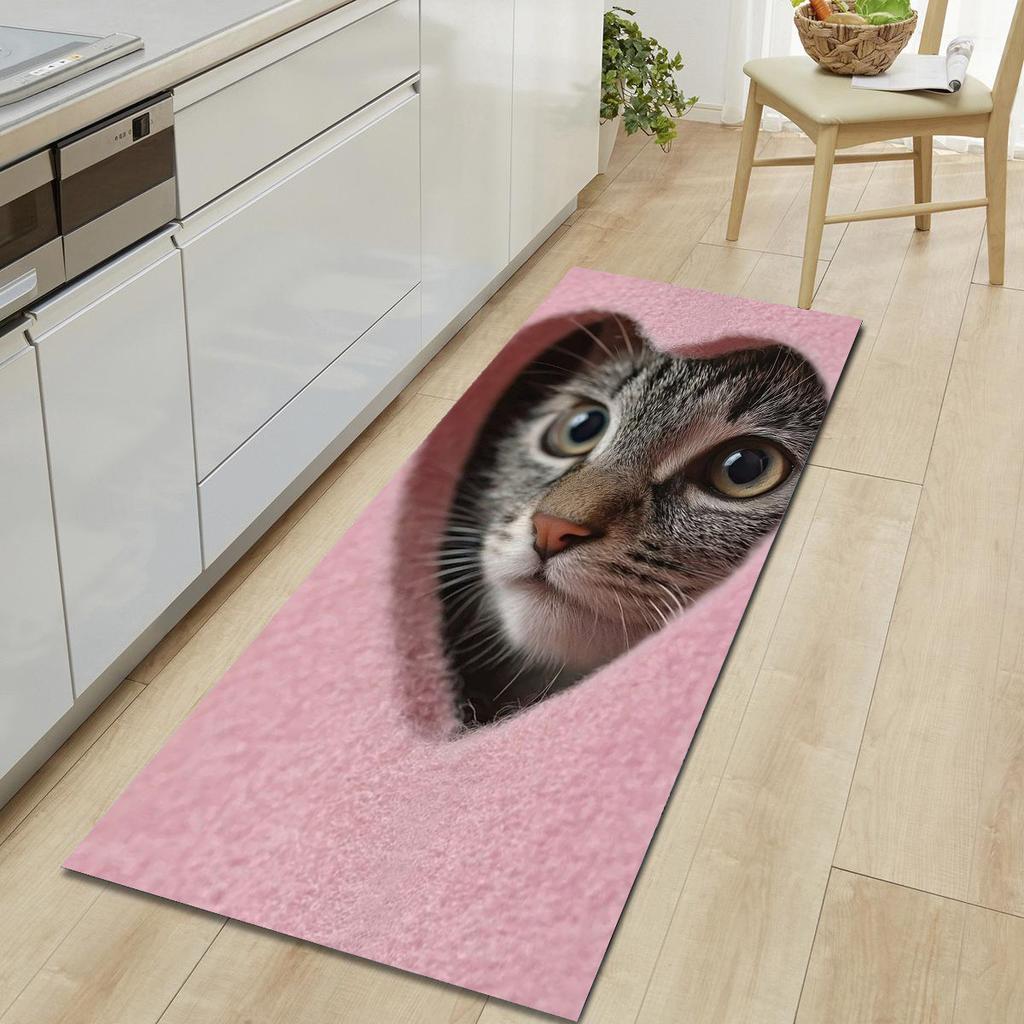 1Pcs Cute Cat Pattern Floor Mat Modern Kitchen Polyester Rug Non-Slip Colorful Indoor Carpet, For Home Bathroom Bedroom Living Room Decor