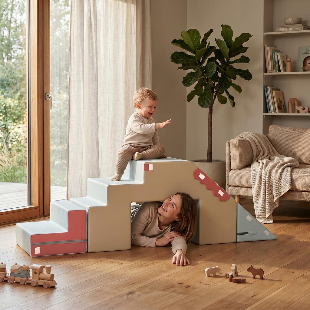 2-Piece Foam Building Blocks for Toddlers with Removable Covers, Indoor Climbing and Crawling Play Set, Blue