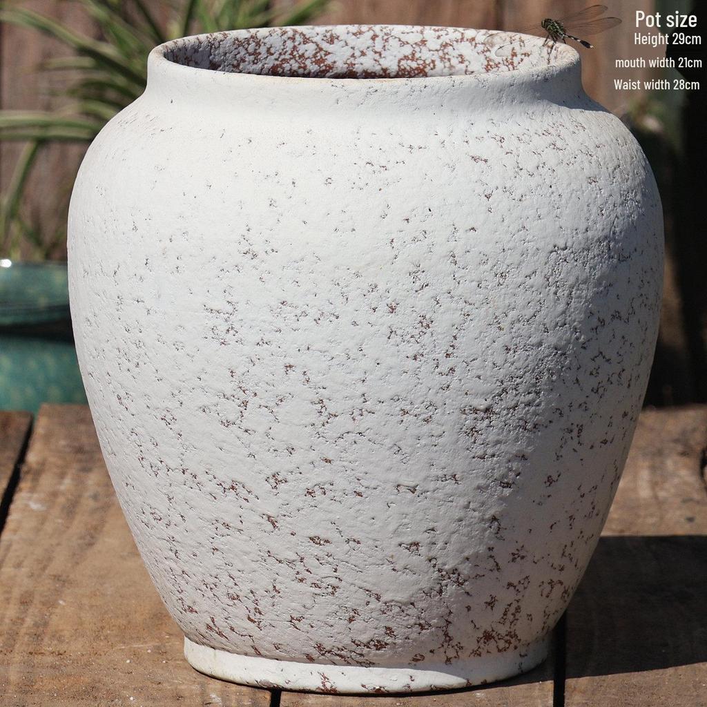 Retro White Coarse Pottery Jar - Large Bougainvillea Bamboo Turtle Back Flower Pot