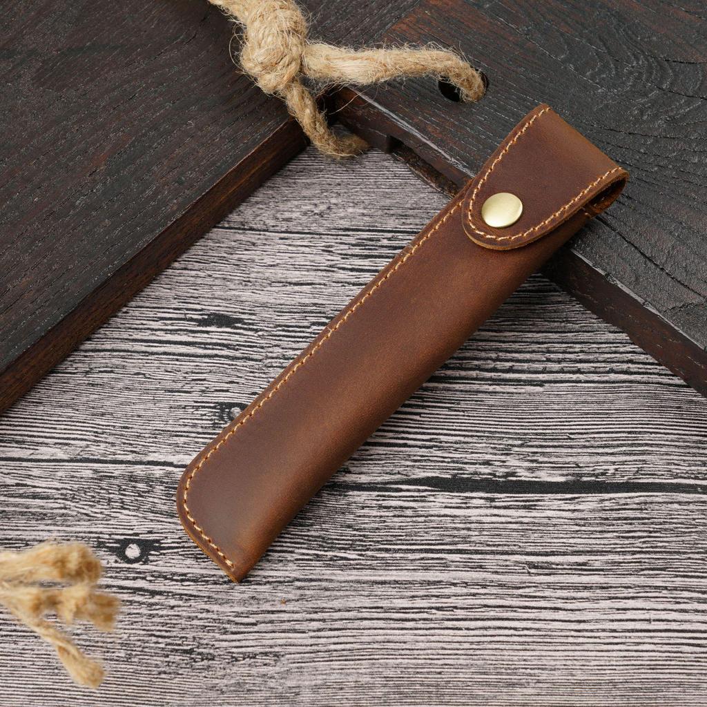 Handmade Retro Leather Pencil Case, Personalized Cowhide Pen Cover, Creative Design, In Stock