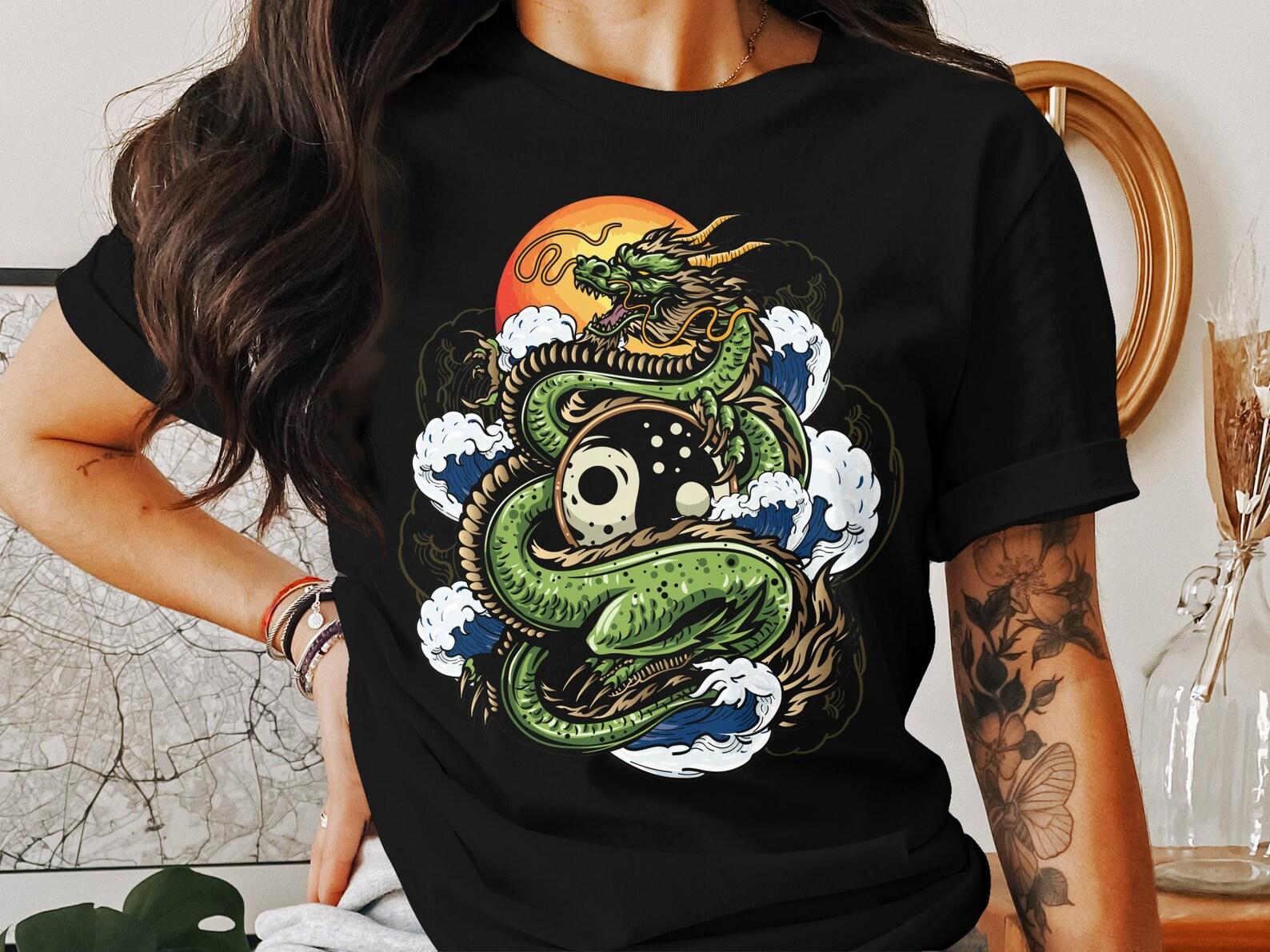 Japanese Dragon T-Shirt, Dragon and Yin Yang T-Shirt, Japanese Art Tee, Mythical Creature Shirt, Tattoo Art T-Shirt, Ukiyo-e Style 4XL