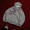 Unisex Gray Floral Print Hooded Zip-Up Sweatshirt Loose Fit Casual Knit Pullover Teens Adults
