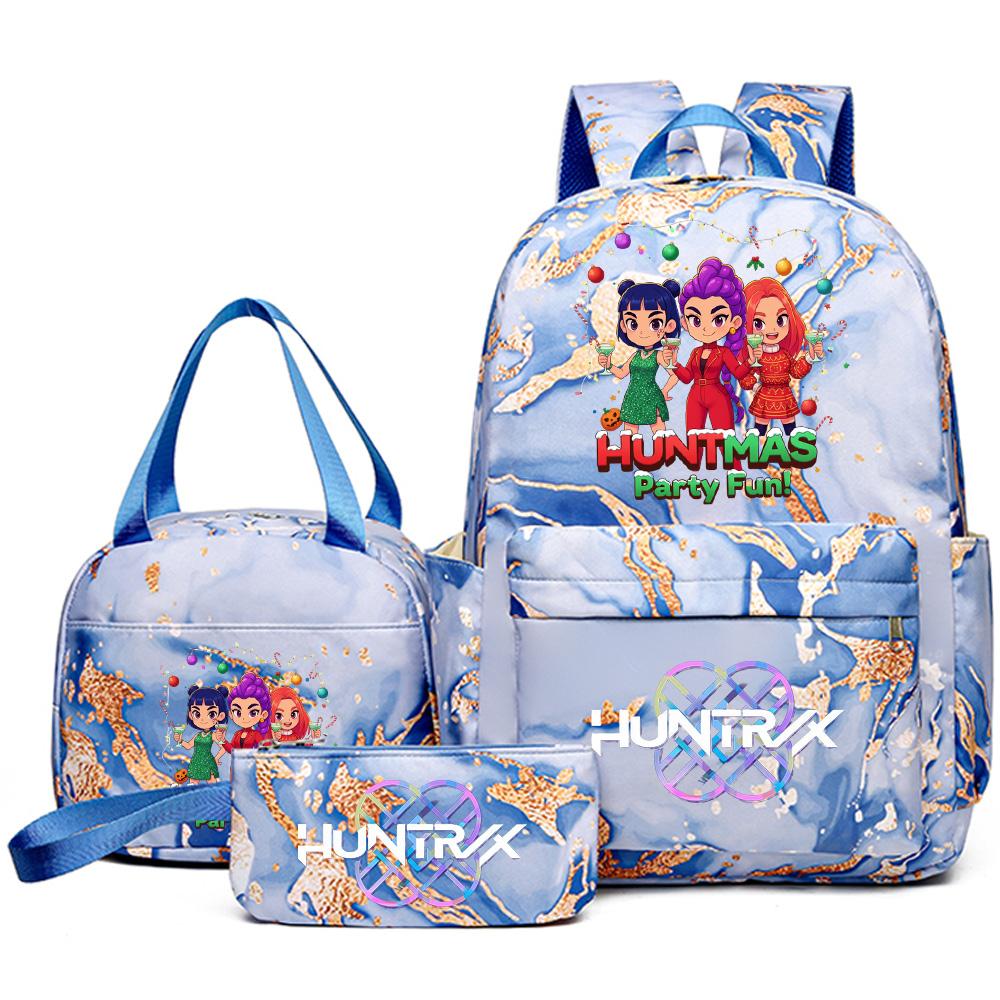 3Pcs/set Christmas K-pop Printed Backpack Handbag Pencil Case for Teenager Student Girl Boy Bookbag Schoolbag Women Large Capacity Travel Bag Kid Gift