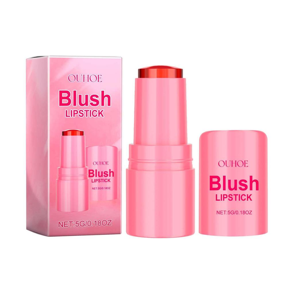 OUHOE Rose Pink Jelly Lip & Blush Stick - Refreshing, Long-Lasting Light Makeup.