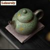 180ml Retro Bronze Glazed Teapot Japanese Old Rock Clay Pot Tea Making Peacock Blue Kettle with Infuser Teaware Ornaments Gifts