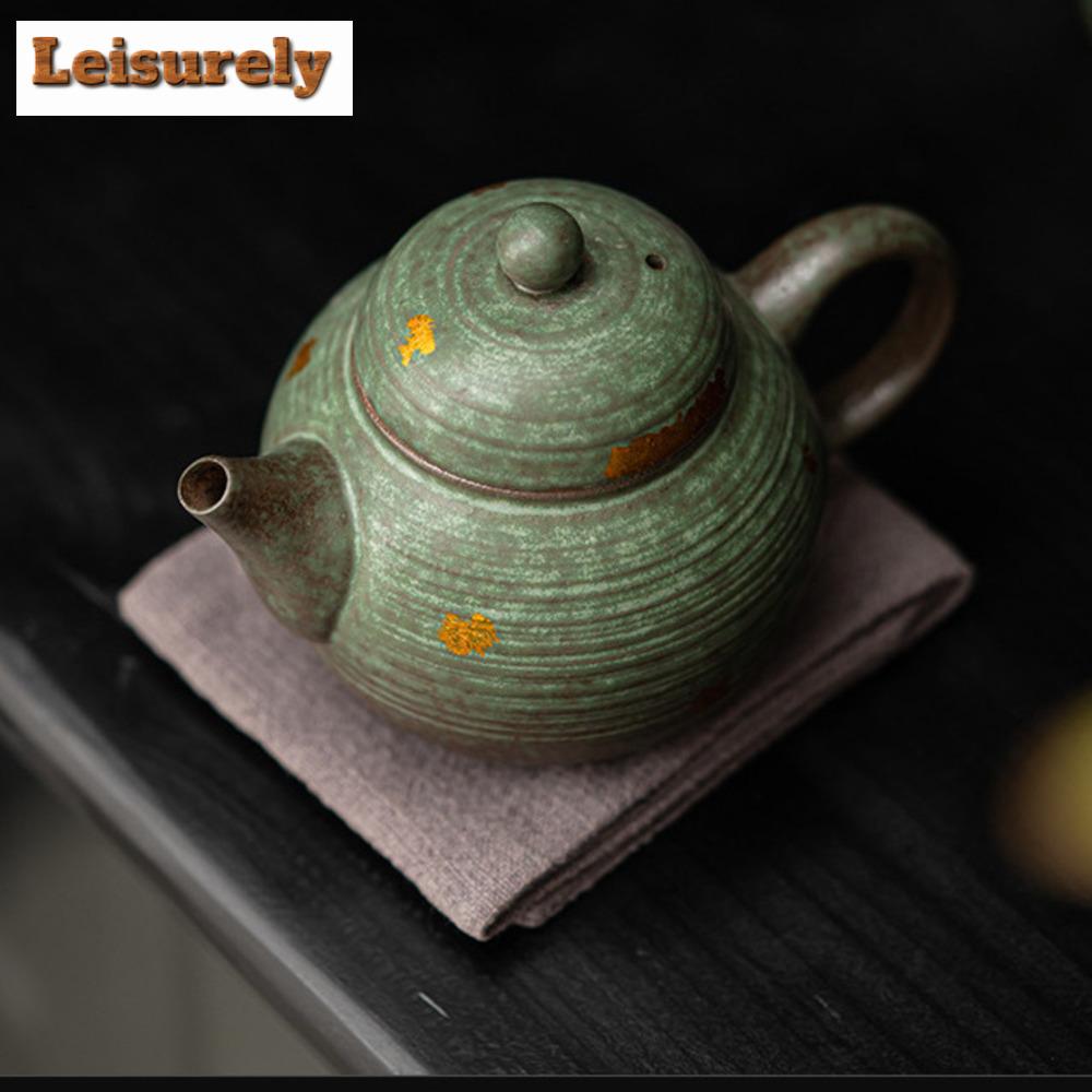 180ml Retro Bronze Glazed Teapot Japanese Old Rock Clay Pot Tea Making Peacock Blue Kettle with Infuser Teaware Ornaments Gifts