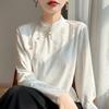 Premium Chinese Style Satin Jacquard Embroidered Diagonal Lapel Shirt for Spring and Autumn