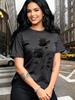 Casual T-Shirt Unique Rose Pattern Print TopRefinedRound Neck Style Breathable And Lightweight Perfect for Spring And Summer