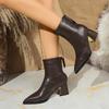 Fashion Vintage Pointed Toe Women Ankle Boots Shoes Autumn Winter Thick High Heels Short Booties Zapatos Mujer
